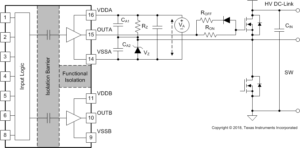 UCC21540-Q1 Negative Bias with Zener Diode on Iso-Bias Power Supply
                    Output