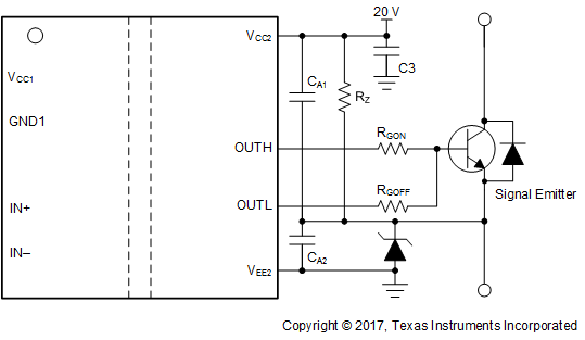 UCC5350-Q1 Negative Bias With Zener Diode
                    on Iso-Bias Power-Supply Output