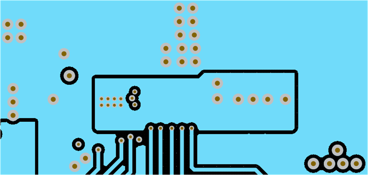 BQ25628 BQ25629 Layout Example: Inner Layer 3
                    (AGND pour; SW node pour; signal routing)