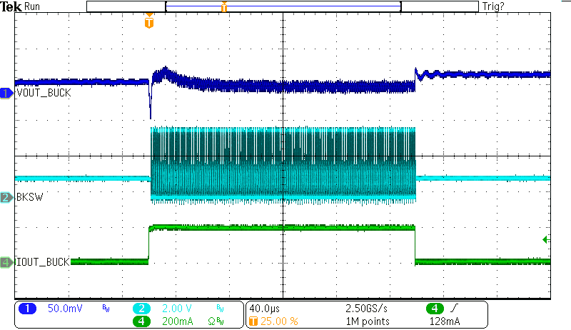 BQ25190 Buck Load Transient (Buck
                        load = 0 to 200mA)