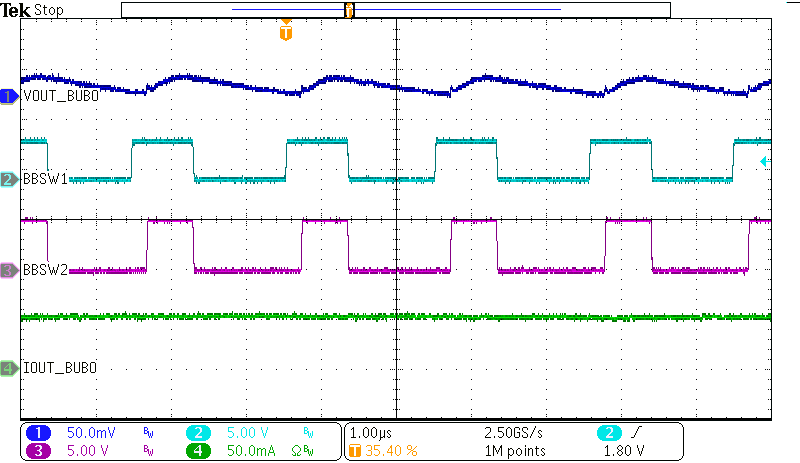 BQ25190 Buck-Boost Typical
                        Operation (Buck-boost load = 50mA)