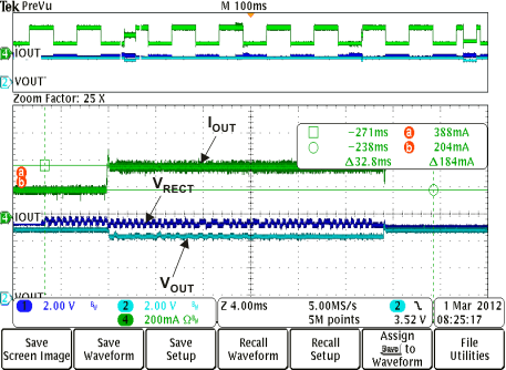 BQ51013C-Q1 Adaptive Communication Limit Event Where the 400-mA Current Limit is
                        Enabled (IOUT-DC < 300 mA)