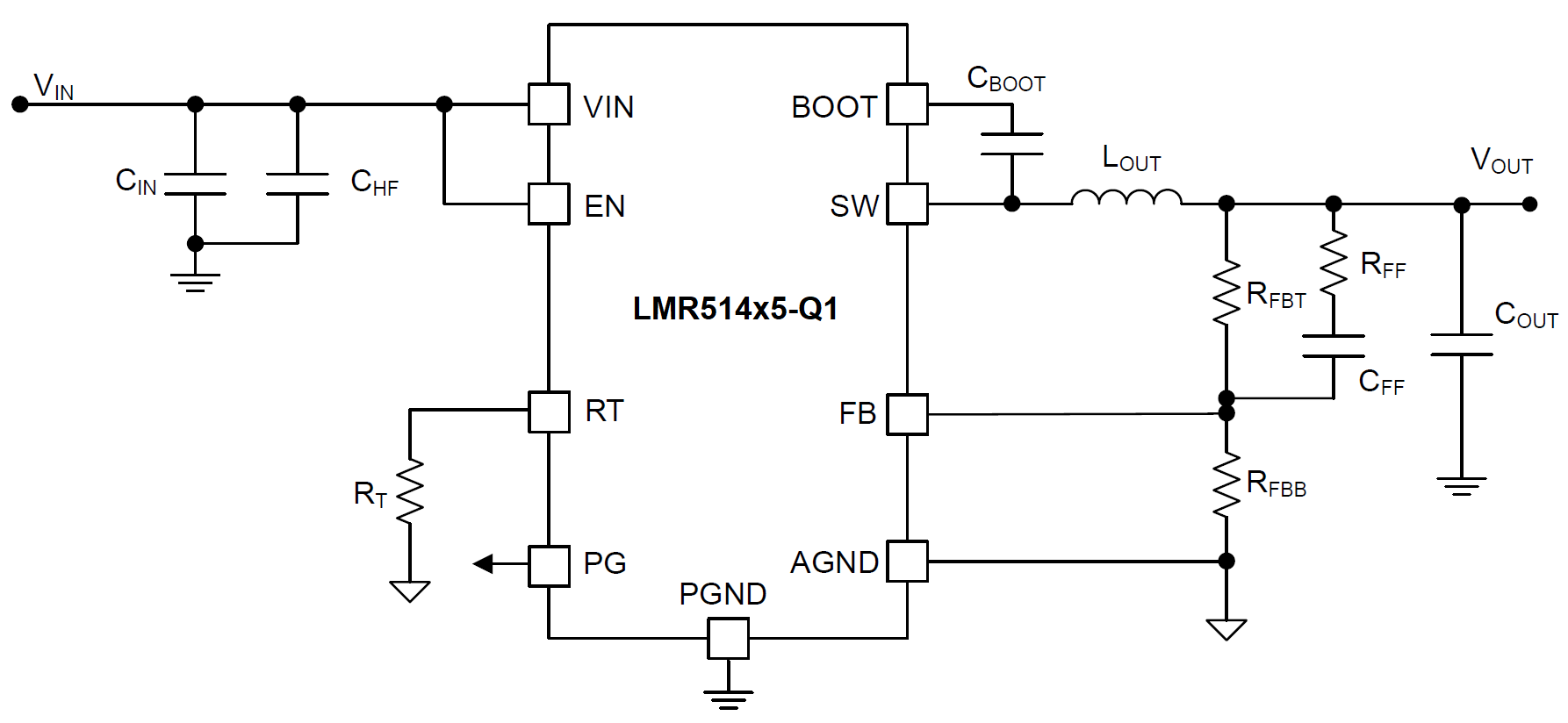 LMR51425-Q1 LMR51435-Q1 Application Circuit