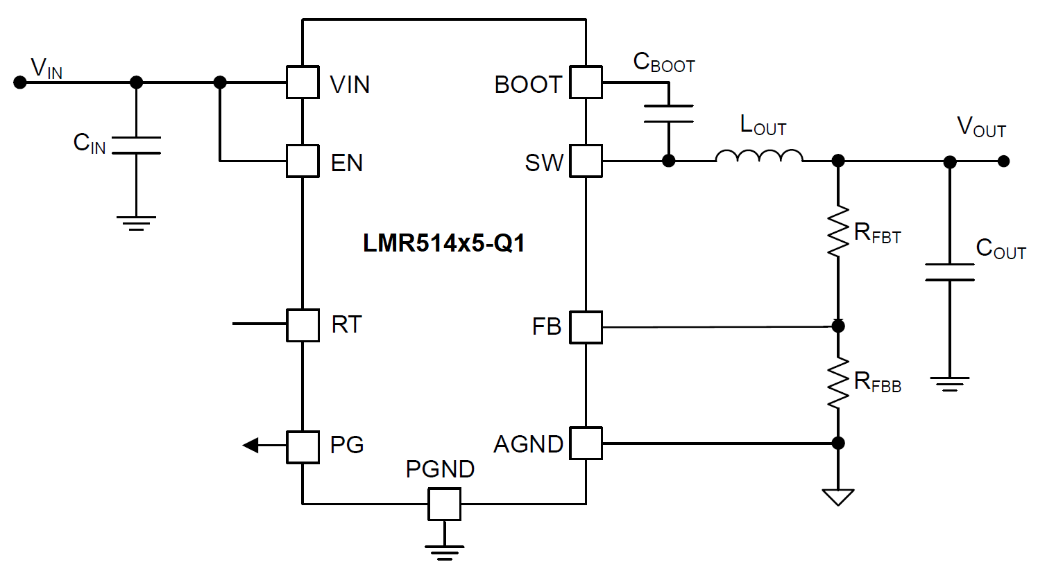 LMR51425-Q1 LMR51435-Q1 Simplified Schematic