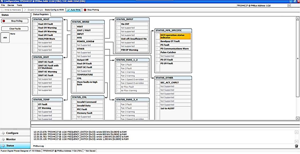 TPS544C27 Status screen