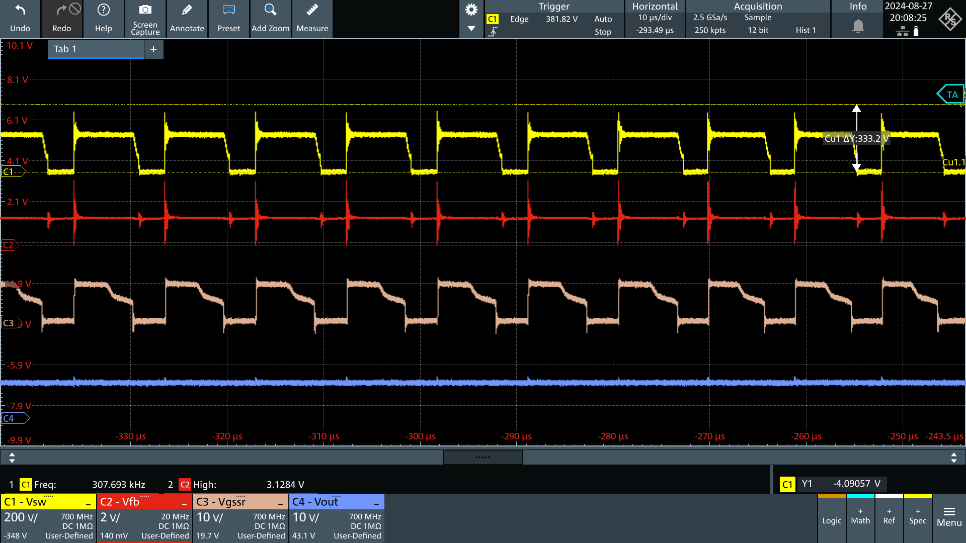 UCG28826EVM-093 Vin = 90Vac, Vout =
                        9V