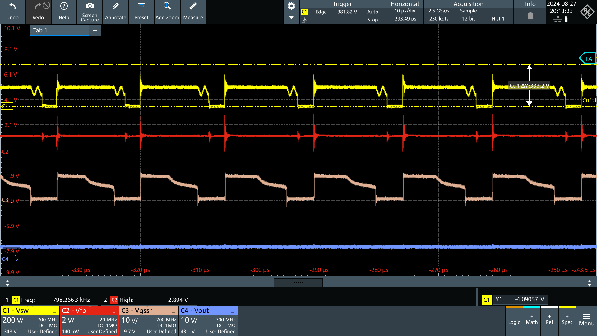 UCG28826EVM-093 Vin = 90Vac, Vout =
                        5V