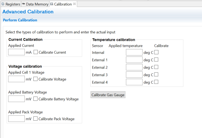 BQ41Z90 Calibration Screen