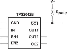TPS2041B TPS2042B TPS2043B TPS2044B  TPS2051B TPS2052B TPS2053B TPS2054B Typical Circuit for the 
OC Pin (Example, TPS2042B)