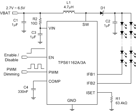 TPS61162A TPS61163A Simplified Schematic