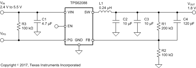 TPS62088 TPS62088A TPS62089A Typical Application of Adjustable Output