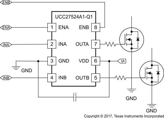 UCC27524A1-Q1 UCC27524A1-Q1 Typical Application Diagram