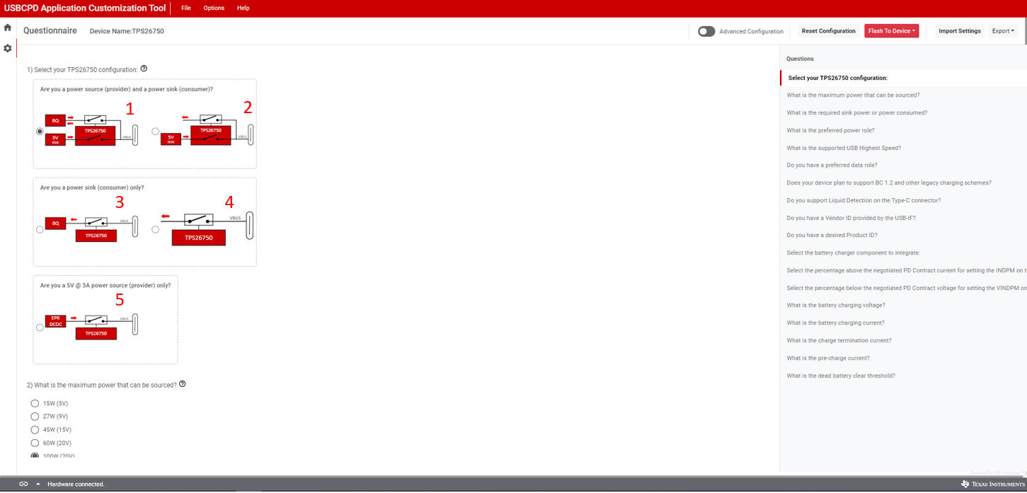TPS26750EVM Application Customization Tool
                    Configuration