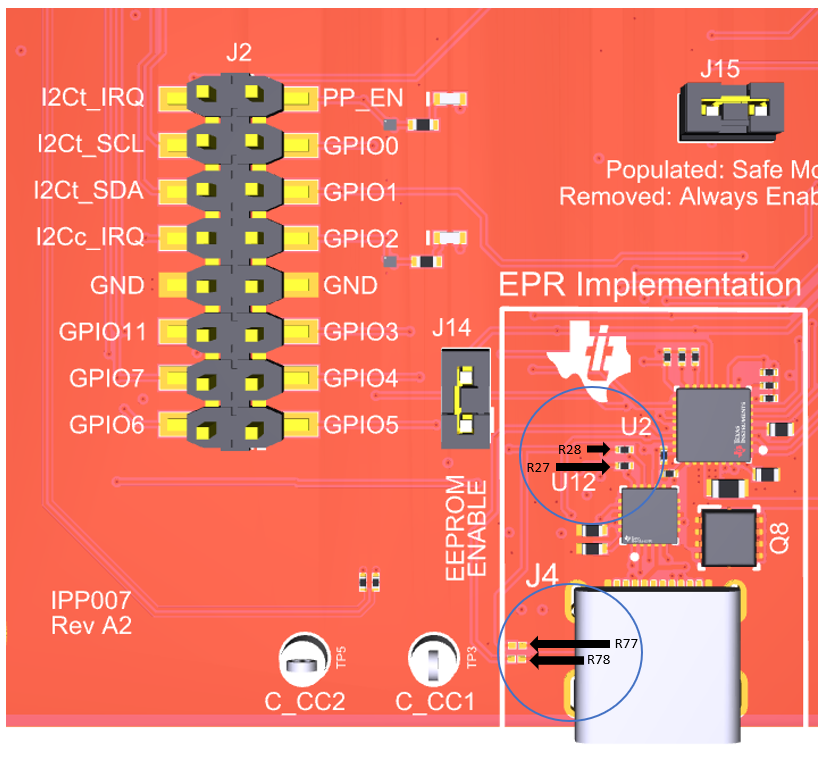 TPS26750EVM Liquid Detection Resistor
                    Location