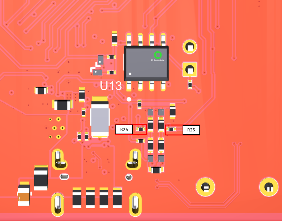 TPS26750EVM Resistor 25 and 26
                    Location