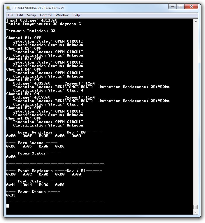 TPS23881B1EVM Terminal Response With Connected Ports