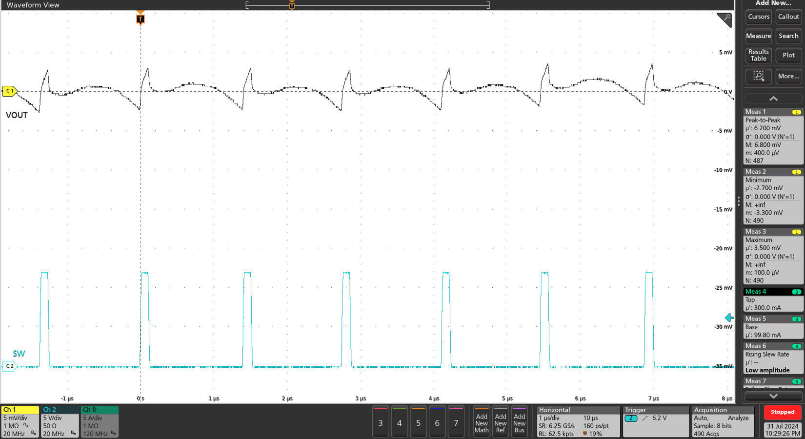 TPS548B23EVM Output Ripple – 10mA Load, FCCM
            Mode