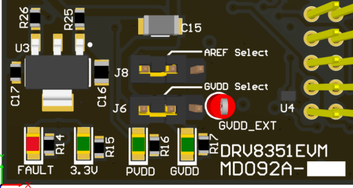 DRV8351EVM Status LEDs, AREF Select, and GVDD Select