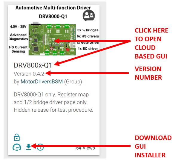 DRV8000-Q1EVM, TI GUI Composer Gallery Results for Launching or Downloading Local Installer