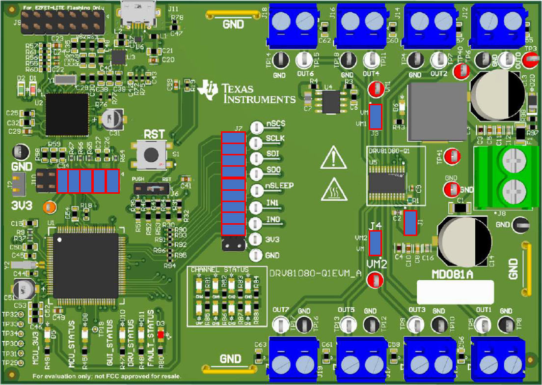 DRV81008-Q1EVM, DRV81602-Q1EVM, DRV81242-Q1EVM,  DRV81080-Q1 Jumper
                    Configuration