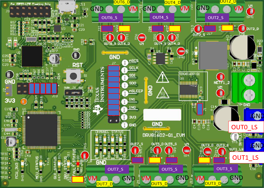 DRV81008-Q1EVM, DRV81602-Q1EVM, DRV81242-Q1EVM,  DRV81602-Q1 Jumper
                    Configuration