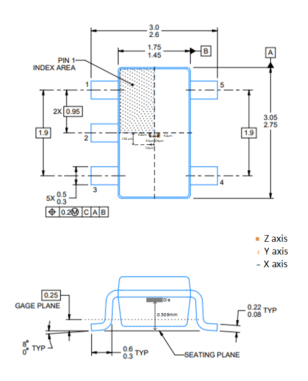 TMAG5110-Q1 TMAG5111-Q1 Hall Element Location