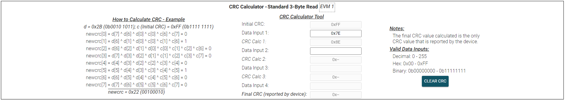 TMAG3001EVM CRC Data Calculation
                      1