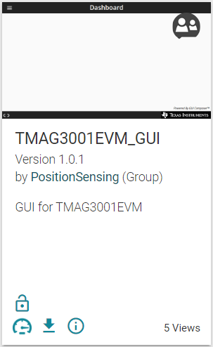 TMAG3001EVM GUI Composer Application Window