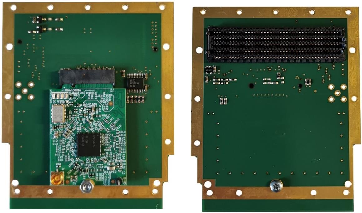  FMC Adapter Board Containing the LMK5XXXXXS1
                    M2 Module - Top (Left) and Bottom (Right)