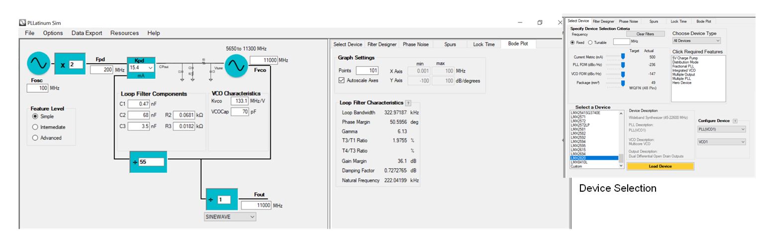 LMX2820 Clock Synthesizer Performance Simulation