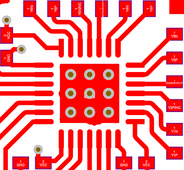 LMK1D2102L LMK1D2104L LMK1D2106L LMK1D2108L PCB Layout Example for LMK1D2104L, Top Layer