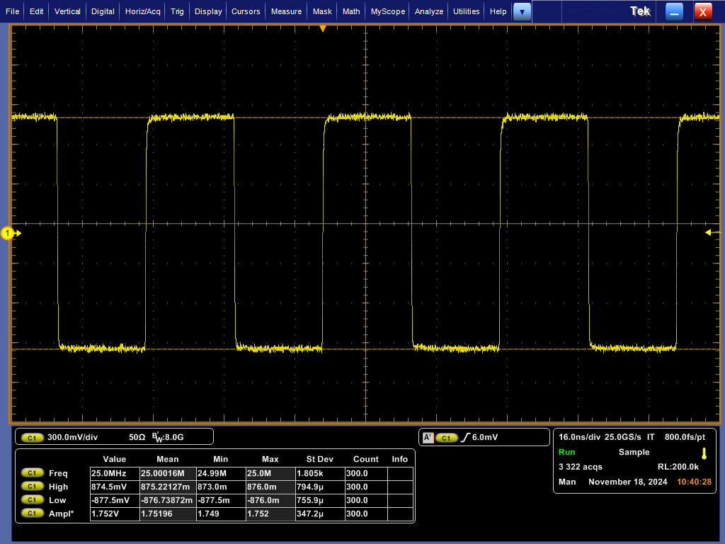 CDC6CEVM Oscilloscope Waveform of 25MHz
                    CDC6C Variant