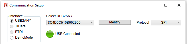 LMX1205EVM Identify USB2ANY
                            Controller