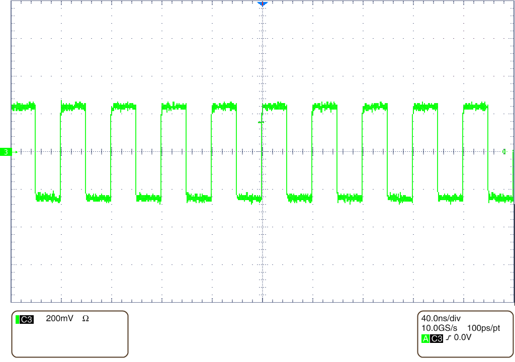 LMX1205EVM SYSREF Continuous Clock
                    Generation (AC-coupled to a scope)