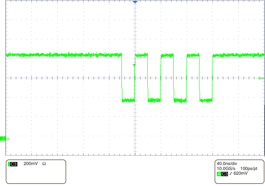 LMX1205EVM SYSREF Pulser Clock Output
                    (DC-coupled to a scope)