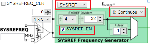 LMX1205EVM SYSREF Continuous Mode
                    Configuration