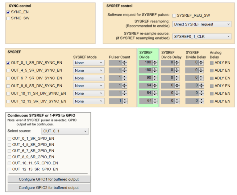 LMK5C33216AEVM SYNC/SYSREF/1-PPS Page