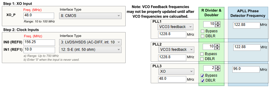 LMK5C33216AEVM Step 1 and 2: XO Input and Clock
                Inputs