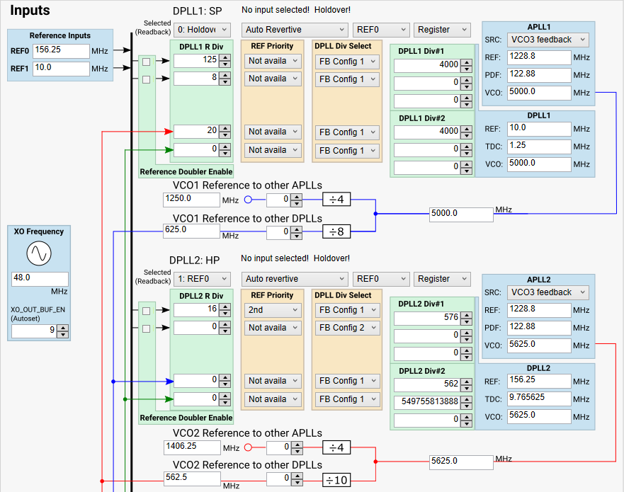 LMK5C33216AEVM APLL or DPLL Frequency
                Selection