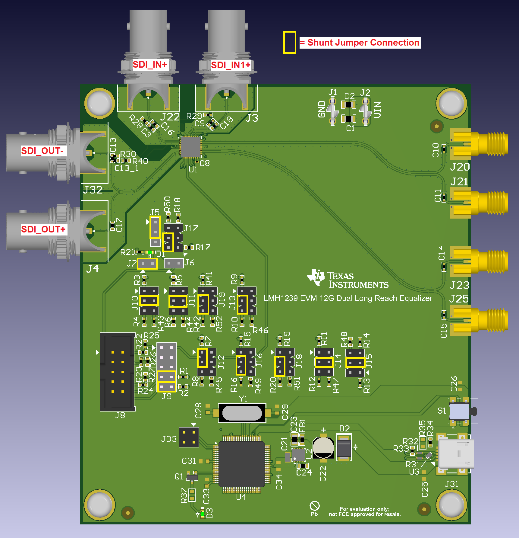 LMH1239EVM LMH1239EVM SDI_OUT and SDI_IN1
                    Enabled for SMBus Operation