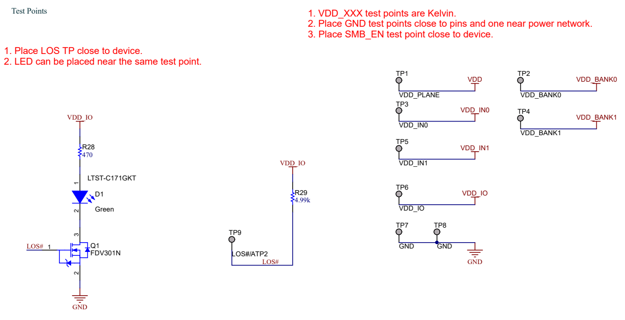 LMKDB1204EVM Status LEDs and Test Points