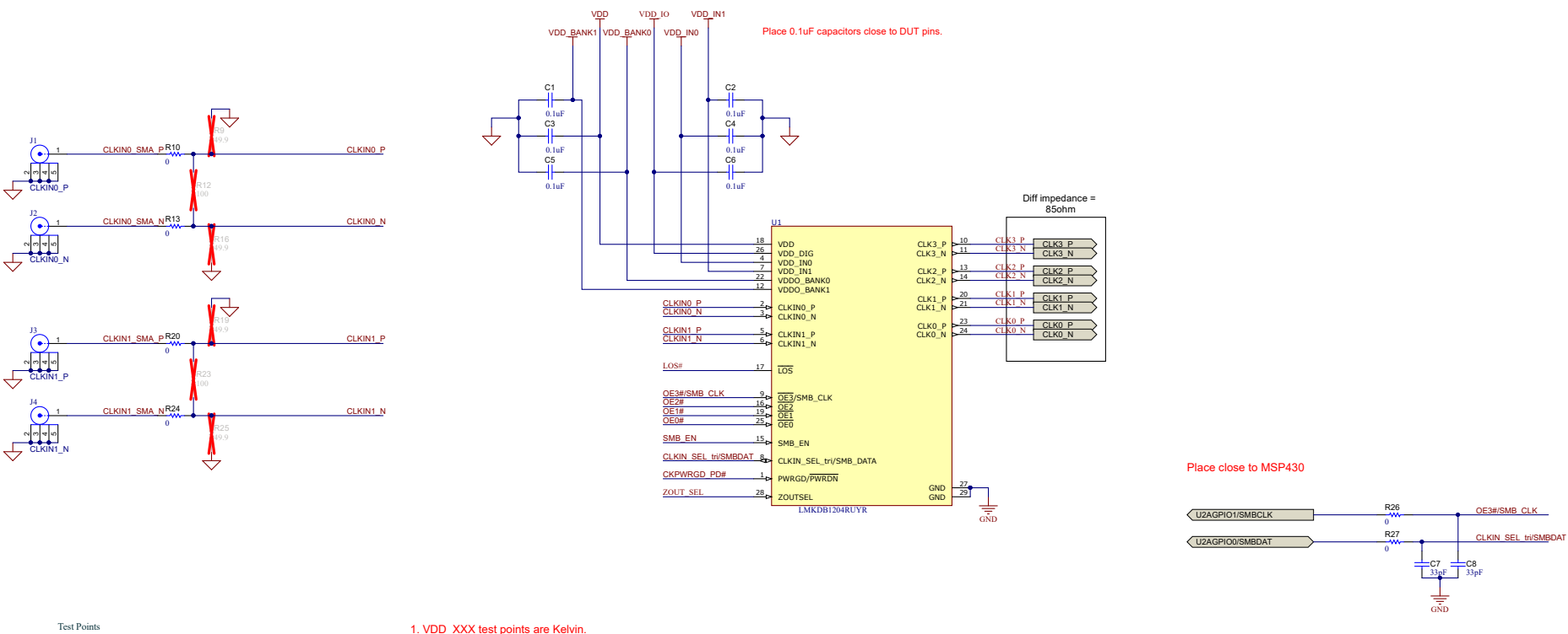 LMKDB1204EVM LMKDB1204 Device and CLKIN#_P/N Reference