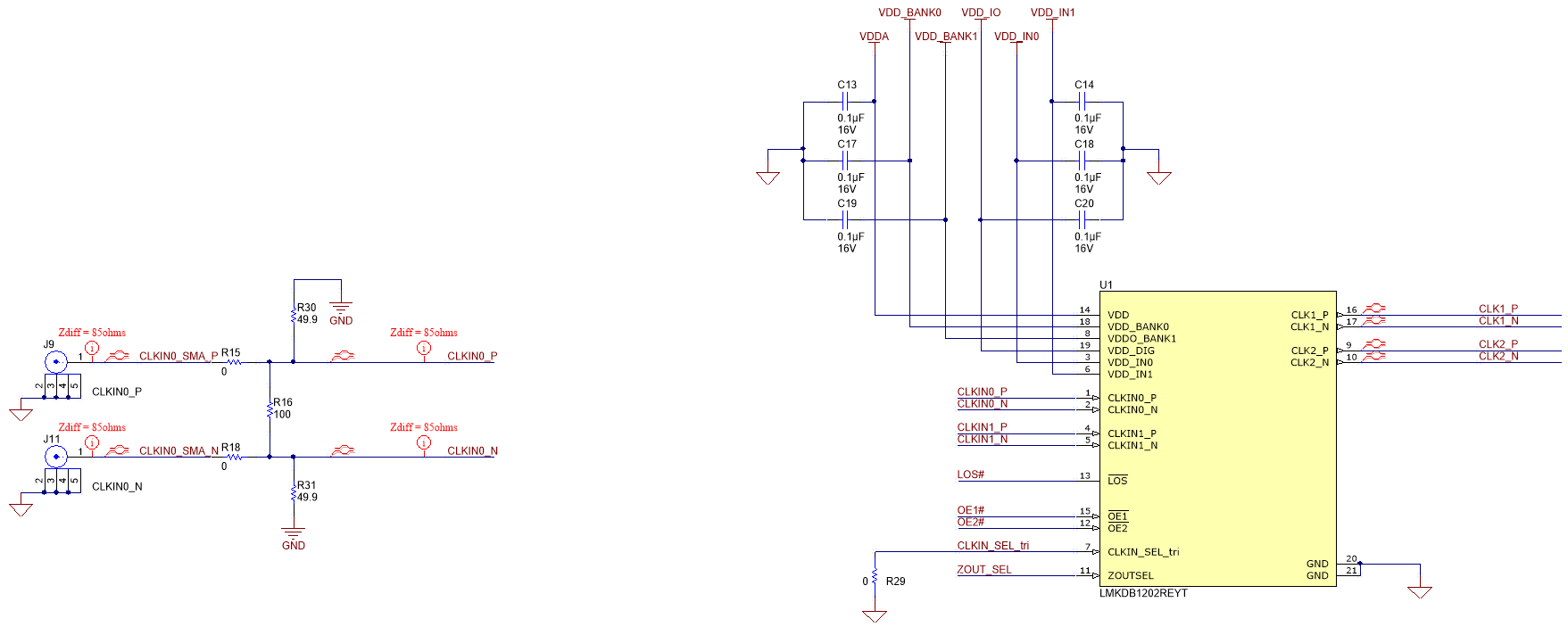 LMKDB1102EVM, LMKDB1202EVM LMKDB1102 Device and CLKIN0_P/N
          Reference