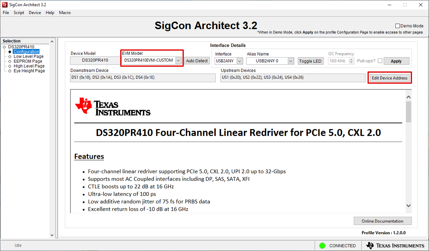  DS320PR410EVM-CUSTOM
                            Configuration