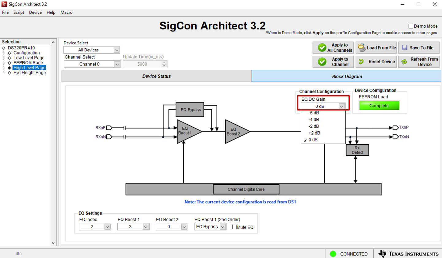  High Level Page: EQ DC
                            Gain Select