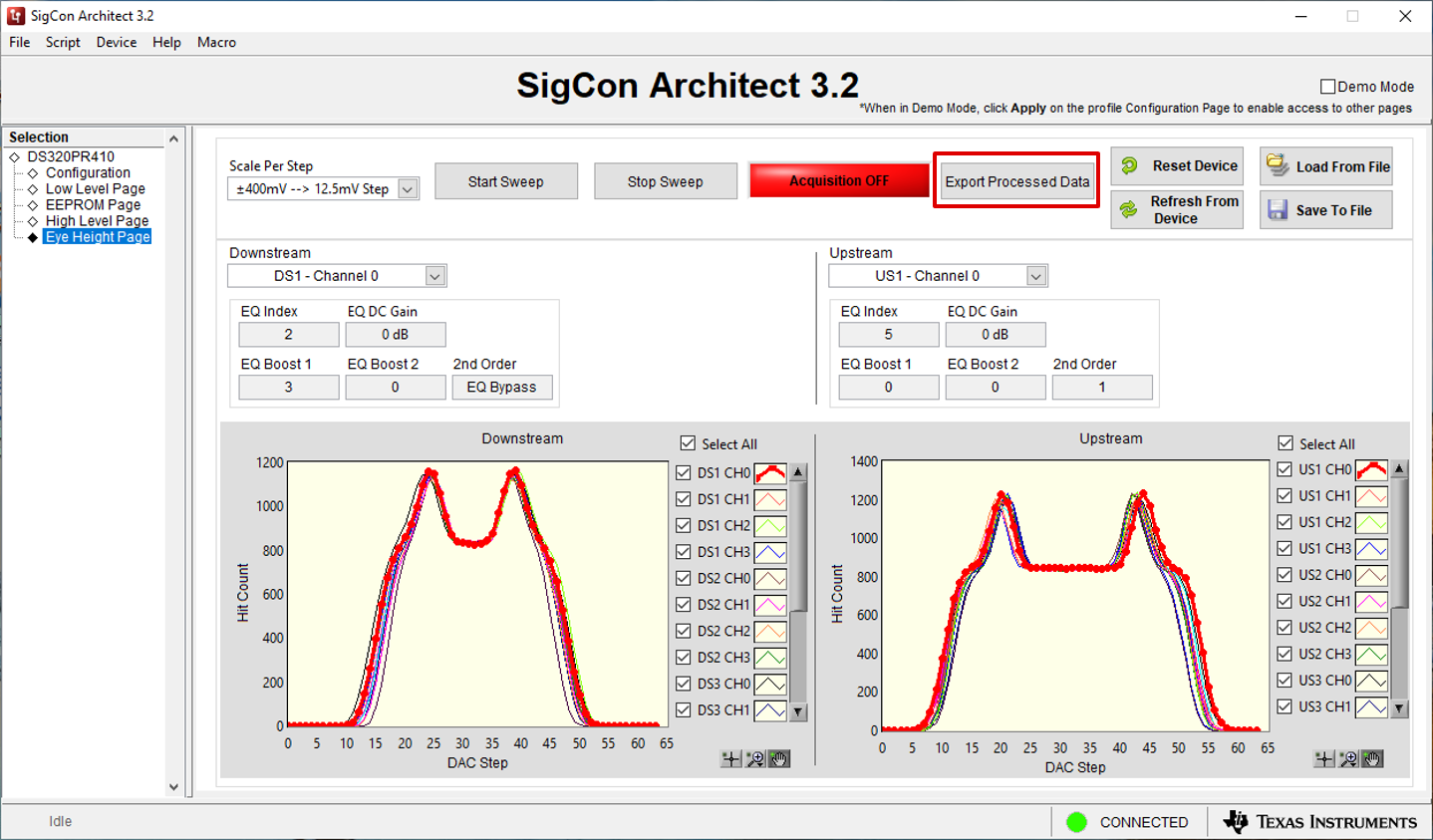  Eye Height Page: Export Processed
              Data