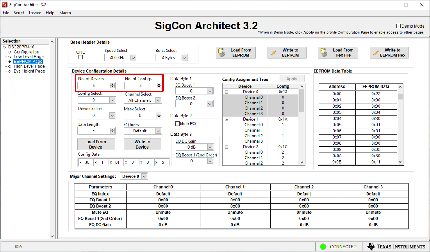  EEPROM Page: Number of
                            Configs and Number of Devices