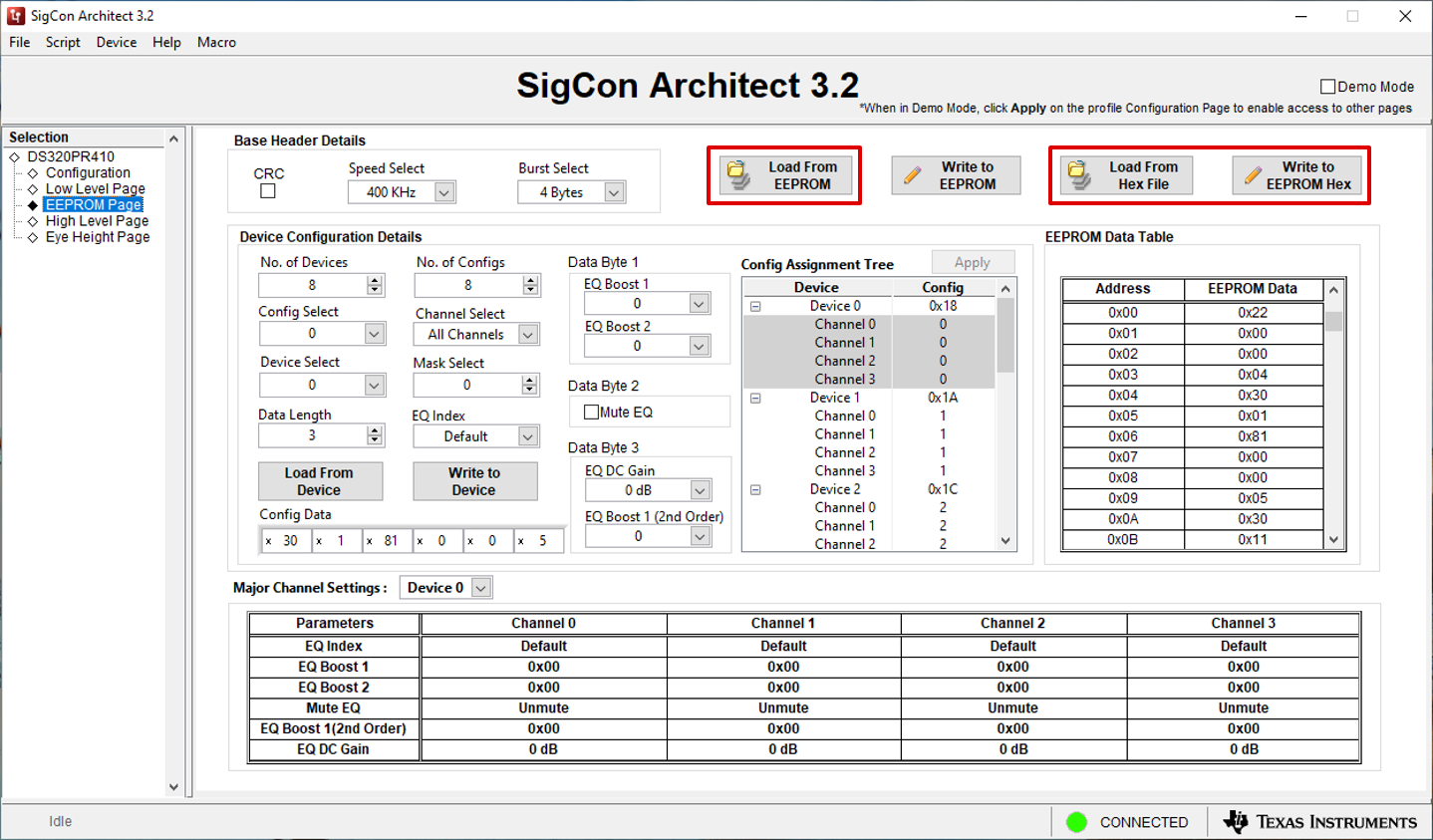  EEPROM Page: Load from
                            EEPROM, Load from Hex File, Write to EEPROM Hex