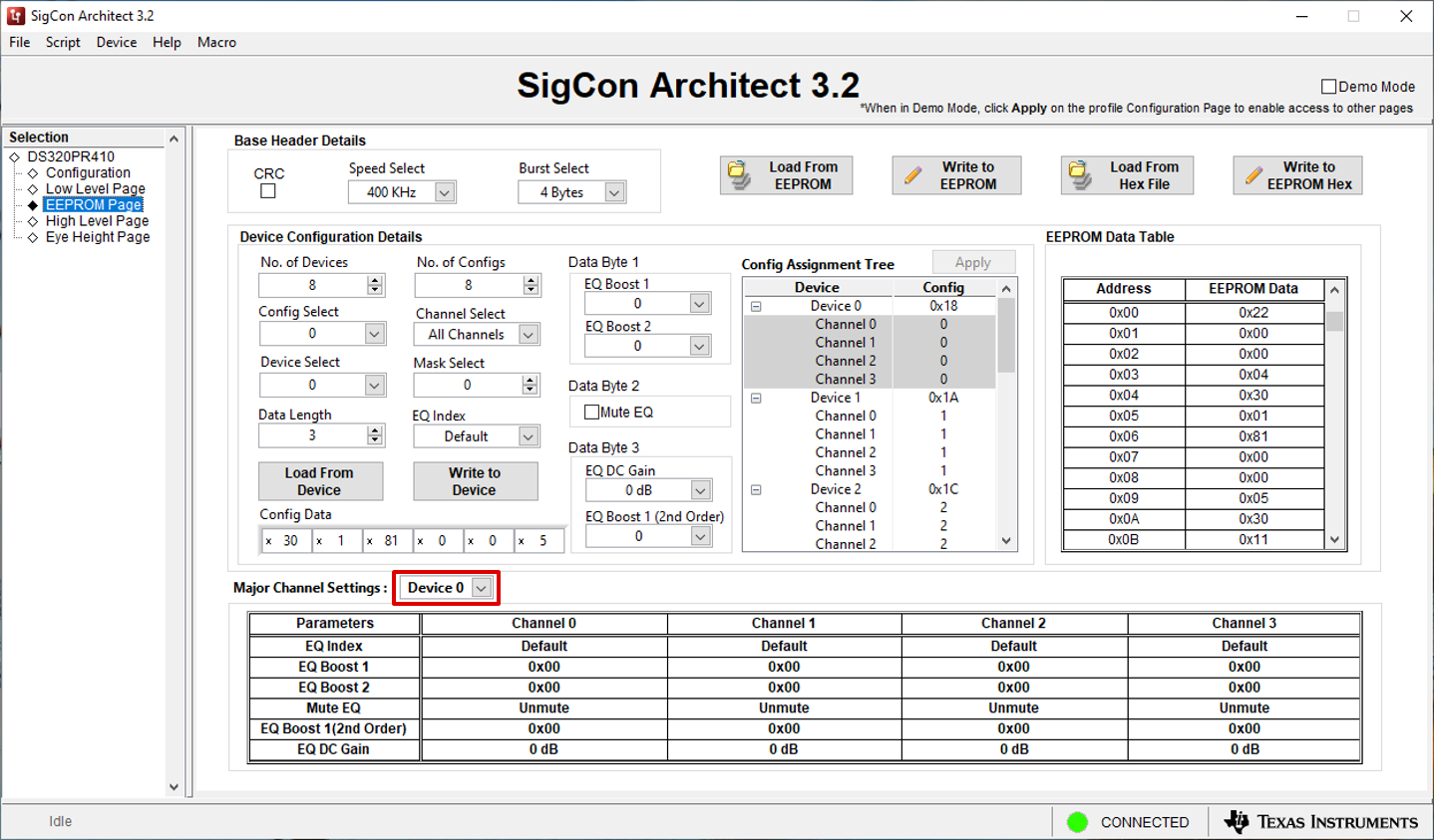  EEPROM Page: Major
                            Channel Settings