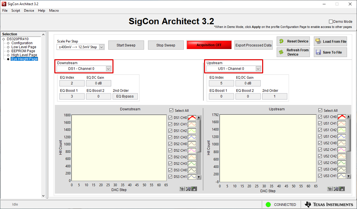  Eye Height Page: Plot Channel
              Selectors